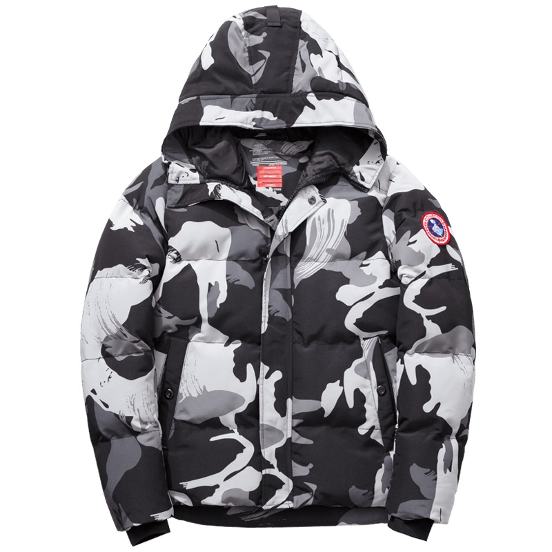 千纸鹤男装棉服男2019新款潮流帅气迷彩连帽保暖冬季外套男65121