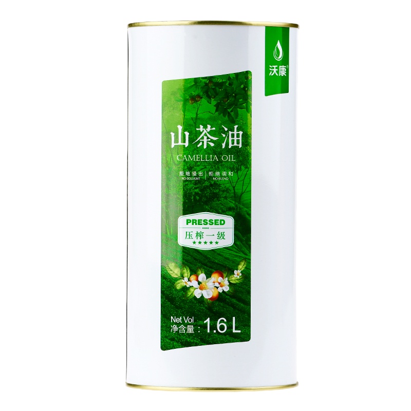 沃康山茶油1.6L圆铁桶物理压榨食用山茶油压榨一级油茶籽油非转基食用油