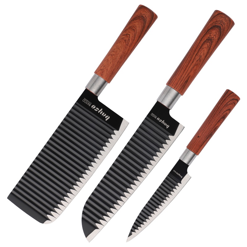 拜格BAYCO 深纹波纹刀具三件套厨房家用刀具套装菜刀料理刀