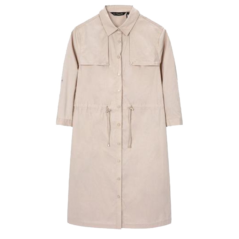 拉夏贝尔衬衫连衣裙女装高腰A字裙七分袖中长裙子收腰系带潮酷10018481