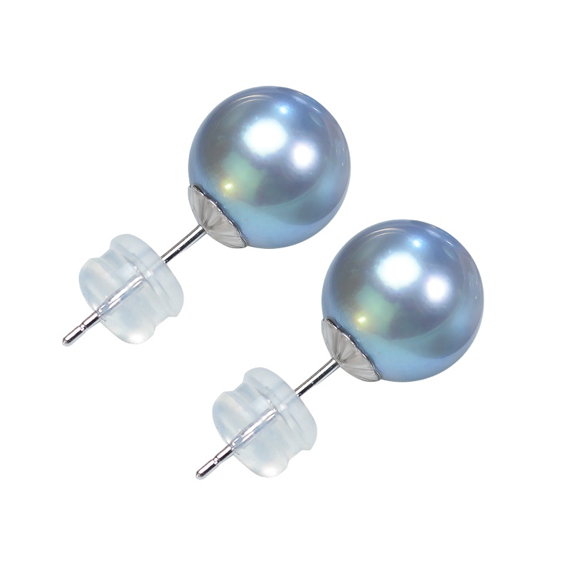 [Fan xin Ge]akoya海水真多麻 珍珠耳钉18K金耳环 银灰色强光百搭简约款耳饰