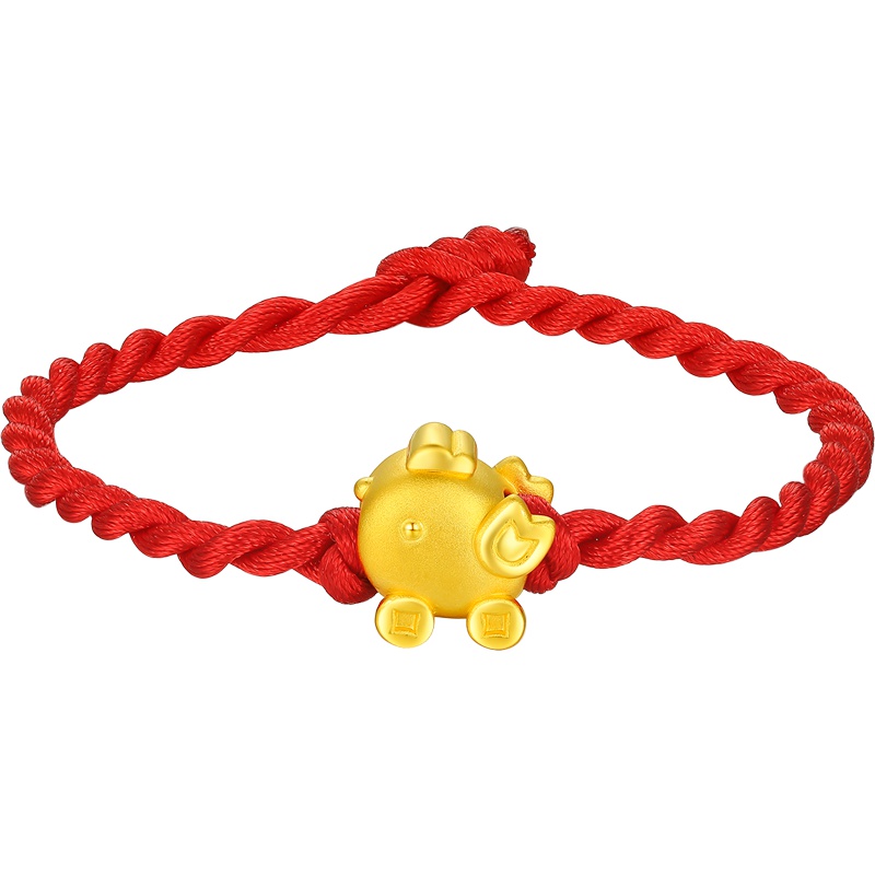 周大生黄金饰品黄金手链时光鸡手链配红绳鸡年生肖3D硬金手链送礼