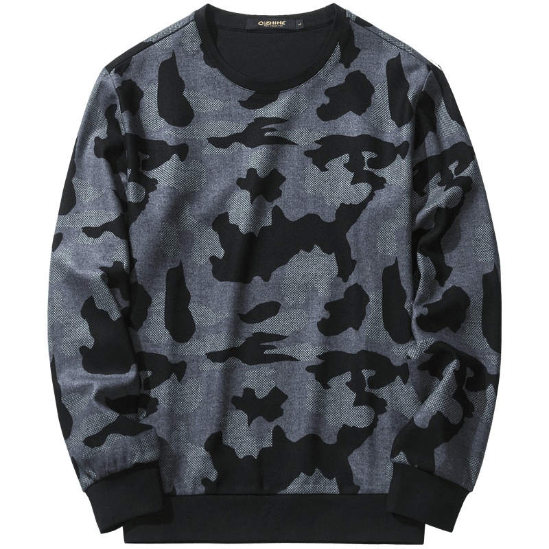 千纸鹤2019秋季青年男士休闲迷彩帅气卫衣高弹套头外套15171