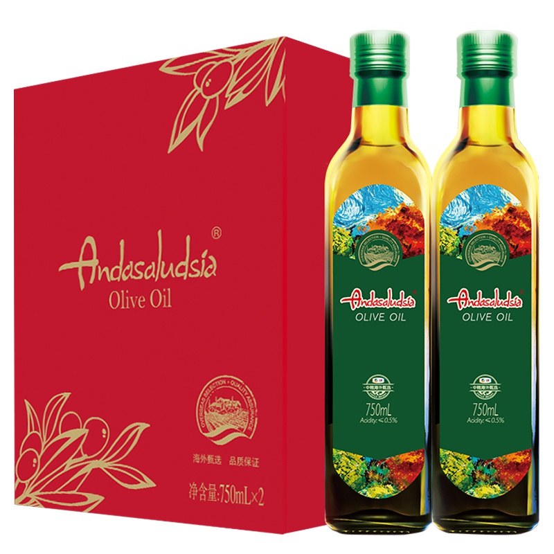 中粮安达露西 压榨 纯正橄榄油礼盒装750mL*2 适合中式烹饪