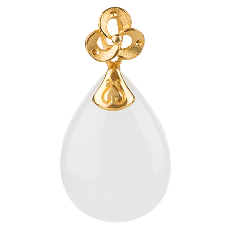 金一足金幸运草B款女士款和田玉吊坠赠银链（定价） ZJDZ058