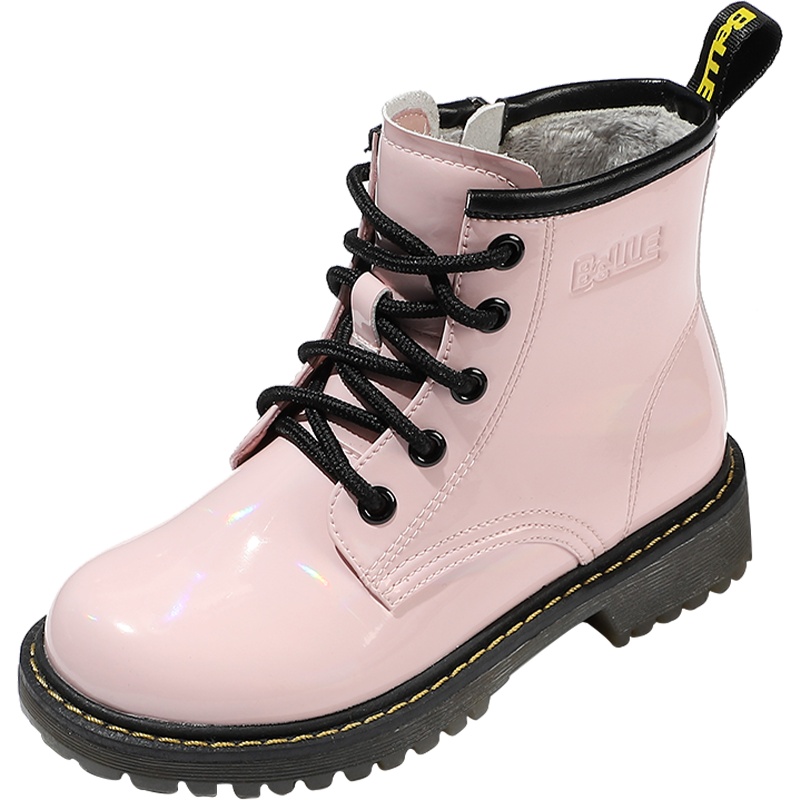 百丽童鞋女童马丁靴2020秋冬新品中大童加绒保暖靴子儿童皮靴男童DE1583