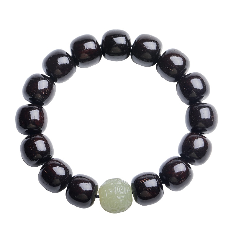 月印百川 小叶紫檀手串 佛珠搭配浅青玉祥云男女款单圈手链