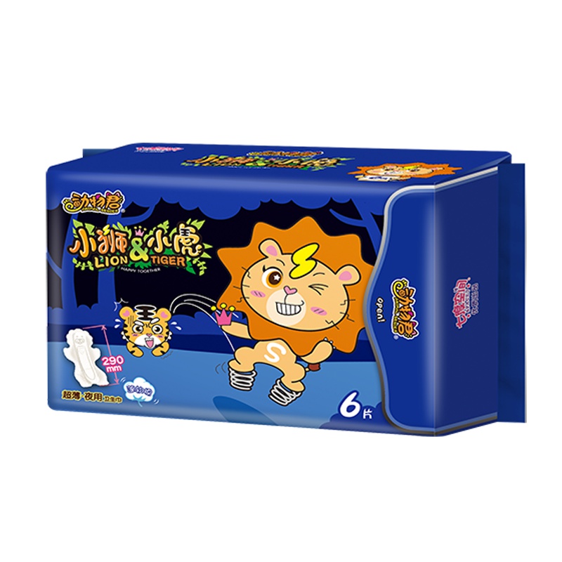 七度空间(SPACE 7)小动物君系列小狮小虎加长日用290mm卫生巾 姨妈巾6片装夜用