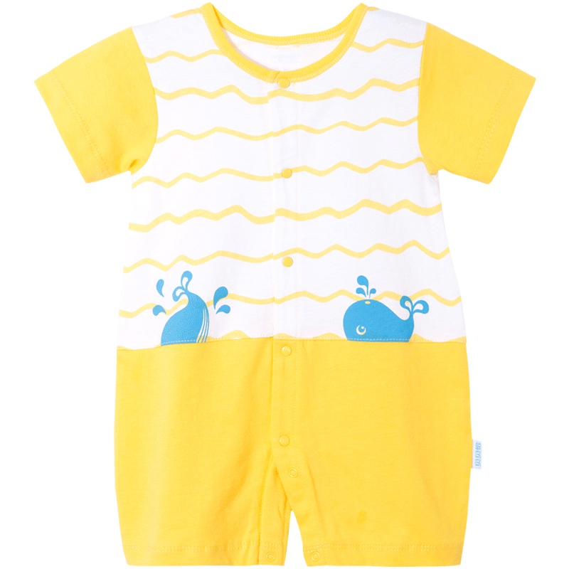 贝贝怡男宝宝条纹前开短袖哈衣夏季婴儿纯棉连体衣182L137