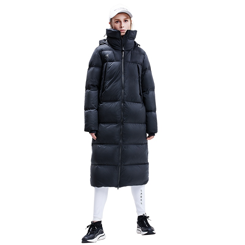 HOTSUIT后秀长款羽绒服2019冬季新款女过膝防风保暖连帽外套加厚