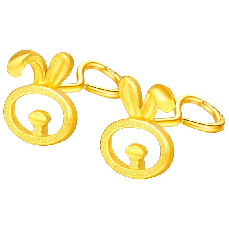 翠绿 黄金耳饰 简约可爱兔子足金999黄金耳钉一对 金重约2.1-2.2g A01000050714