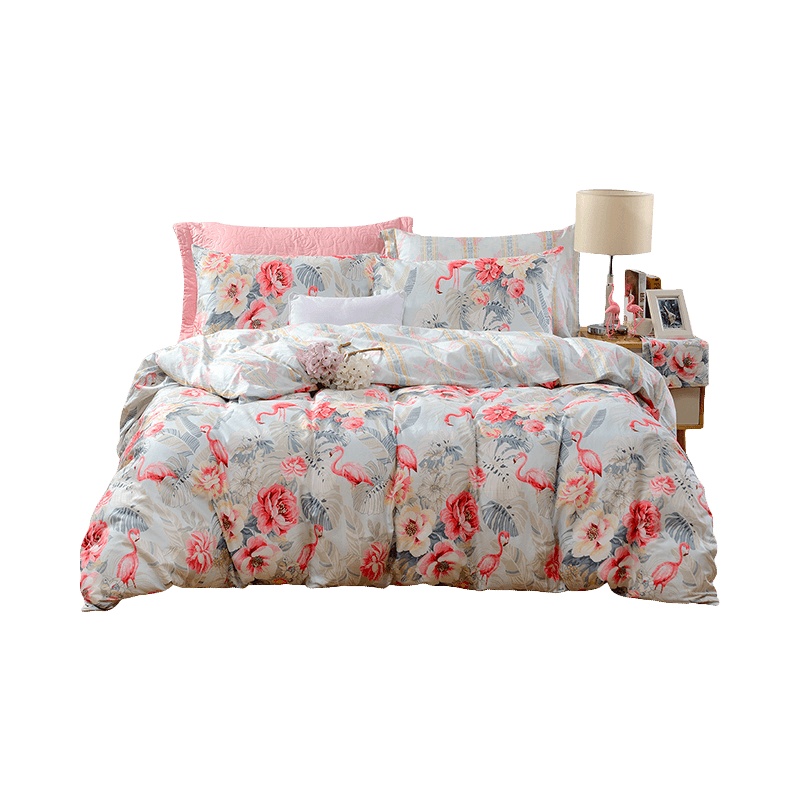 富安娜(FUANNA)家纺圣之花ins风北欧纯棉四件套床上用品1.8米双人全棉少女网红床单被套