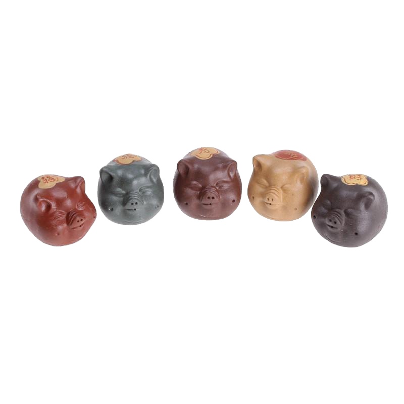 [子冶]五福小猪 茶宠 紫砂摆件 茶具 宜兴紫砂 手工 正品