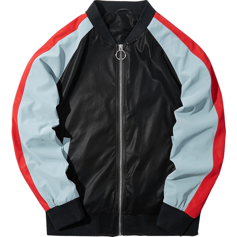 黑鲸棒球领仿皮面料夹克秋季男装拼接面料外套男CWJAJ38082A