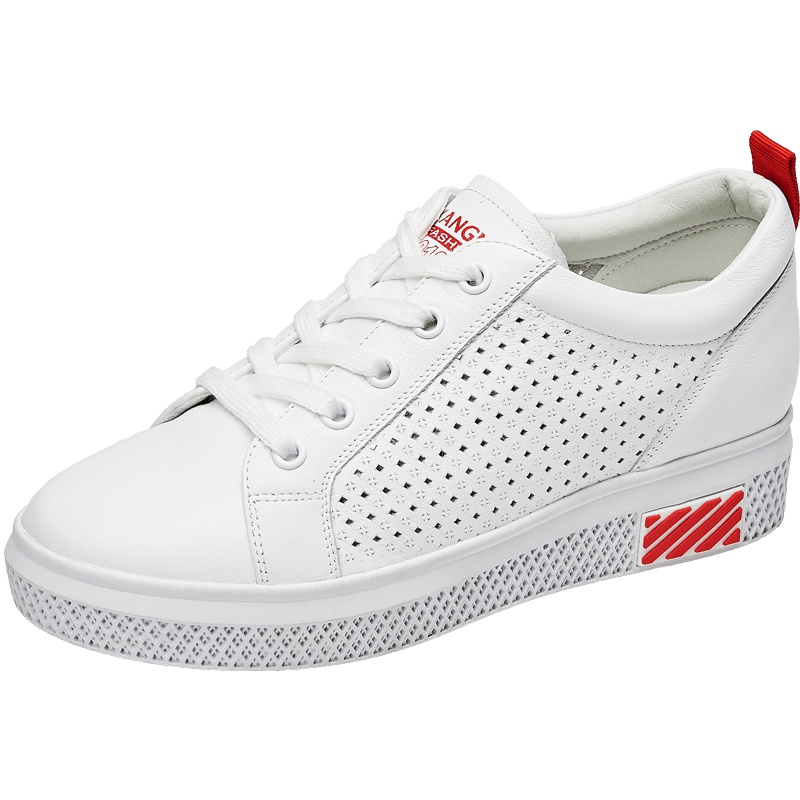 康奈女鞋 夏季新款镂空内增高小白鞋女时尚系带平底休闲鞋舒适简约潮流百搭女鞋15294001