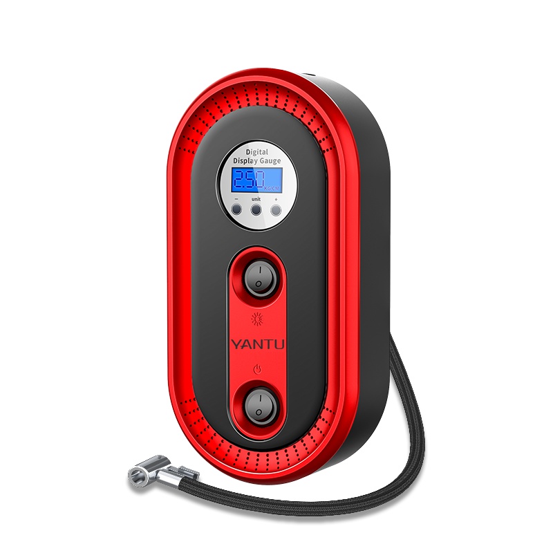 沿途(YANTU)车载充气泵迷你便携车用轮胎电动12V胎压监测照明汽车摩托车打气泵补气泵 数控表-红色