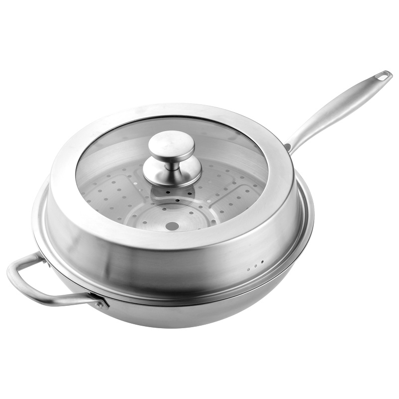 伊尔乐304不锈钢无油烟蒸炒锅30CM(一箱四台)