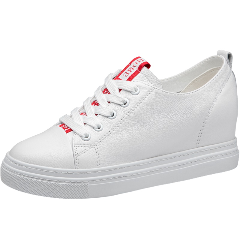 红蜻蜓女鞋春季新款头层牛皮潮流内增高休闲鞋学生百搭系带板鞋子