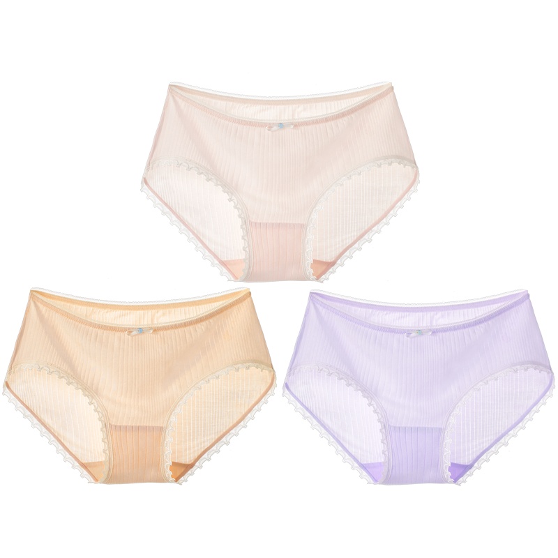爱帝女士中腰少女三角裤头棉莫甜美风舒适花边内裤女