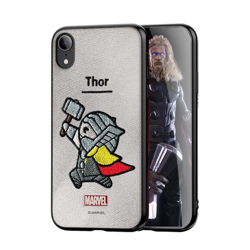 ESCASE 苹果xr手机壳iPhonexr保护套卡通动漫硅胶软边全包防摔布艺刺绣工艺漫威正版灰色雷神