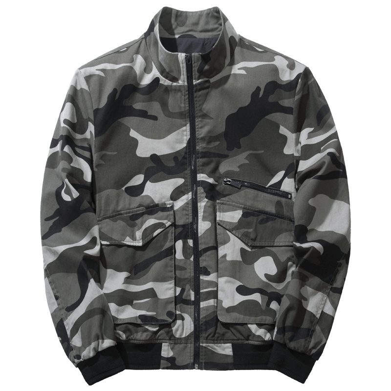 千纸鹤男士秋装上衣2019新款时尚休闲立领迷彩纯棉夹克外套30265