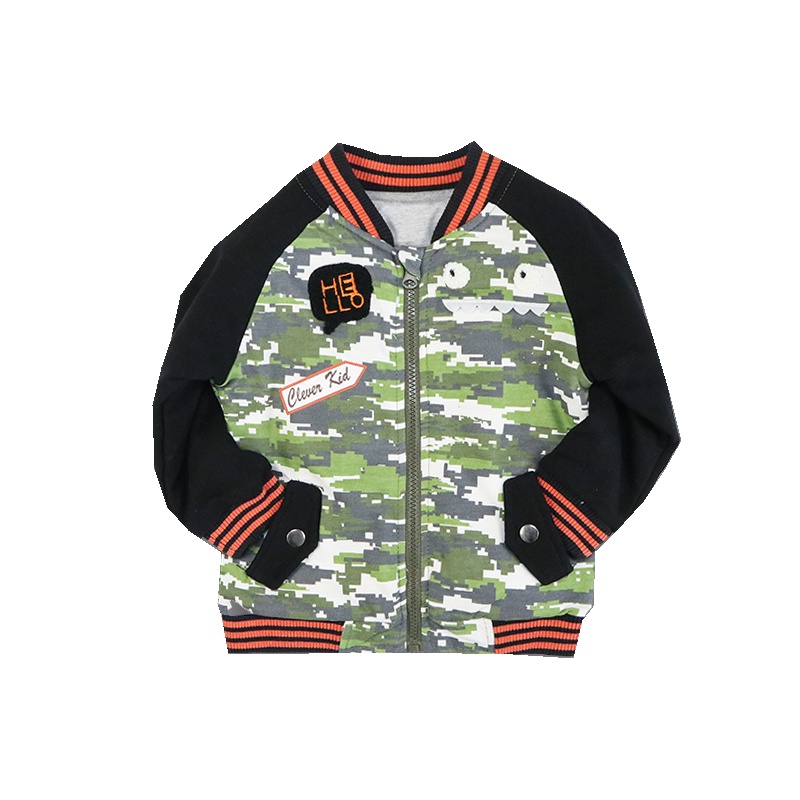 安笛贝乐儿童卫衣男童纯棉夹棉棒球服加厚冬季新款军绿迷彩外套英伦风男宝拉链上衣2-13岁中小童夹克90-120cm