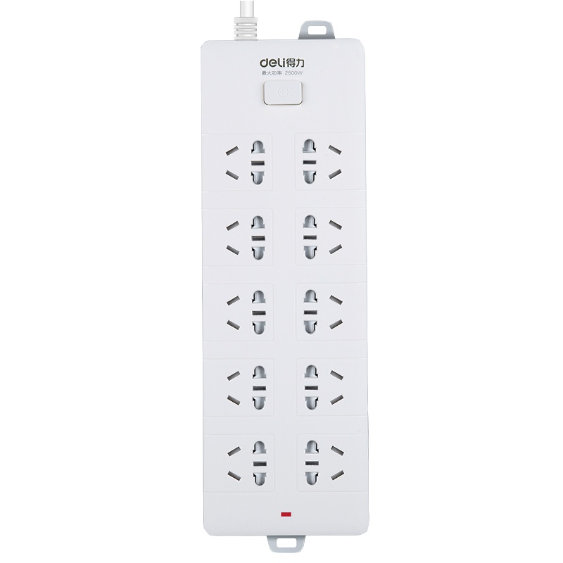 得力(deli)18275-05 白色插座电源线排插10位5孔 5米插排延长拖线板办公用品