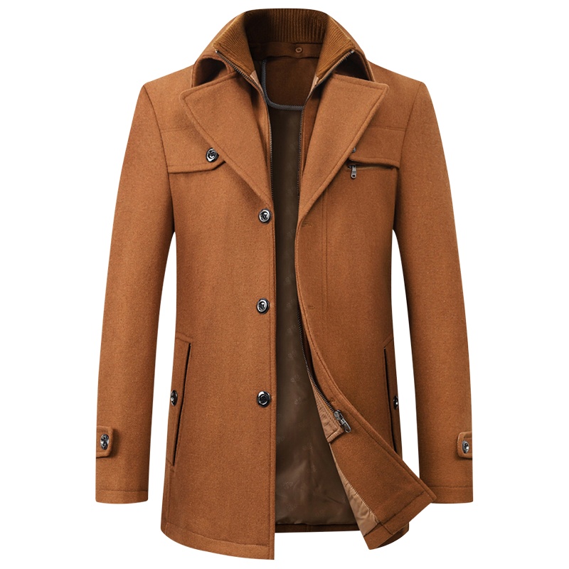 新款秋冬羊毛呢大衣男中长款无羊绒无双面呢男士呢子外套商务风衣 SQL1933