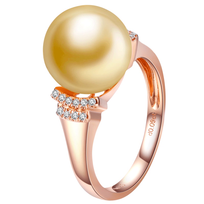 brir 佰色传情 珍珠戒指 10-11MM正圆南洋金珠18k金钻石海水珍珠戒指
