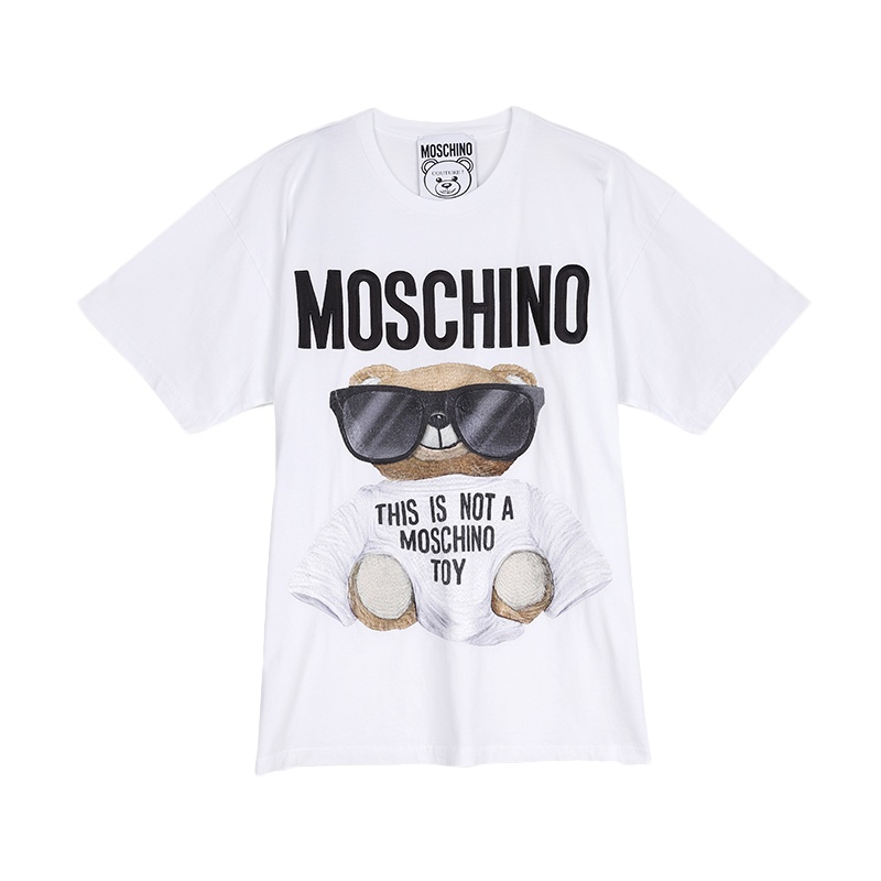 MOSCHINO 莫斯奇诺女士白色简约棉质短袖刺绣小熊T桖时尚休闲短袖 V07065540 1001