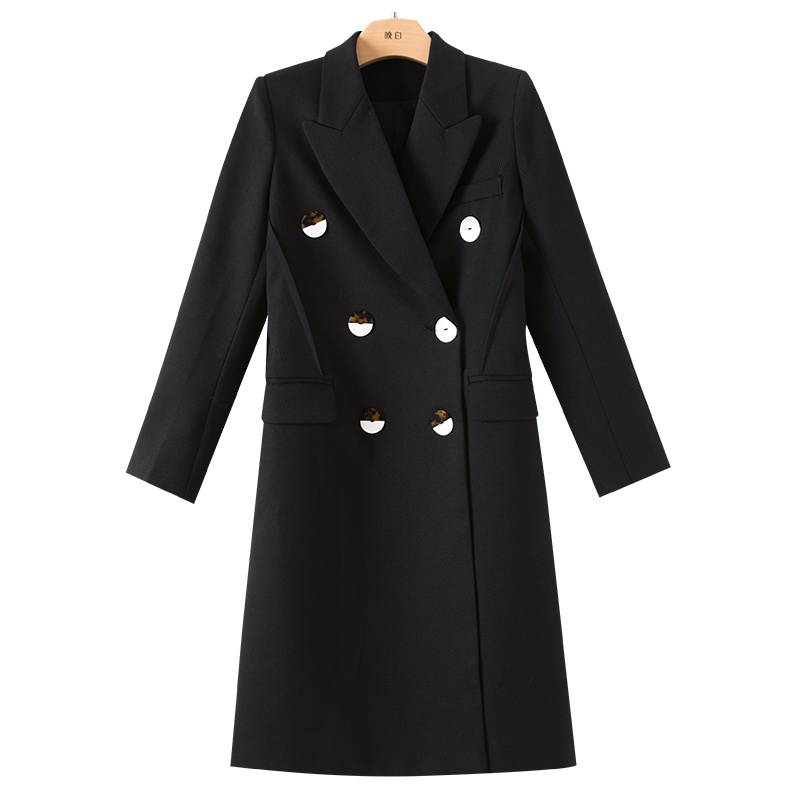 晚白2020秋冬新品简约纯色翻领长袖修身显瘦大衣风衣西装外套女