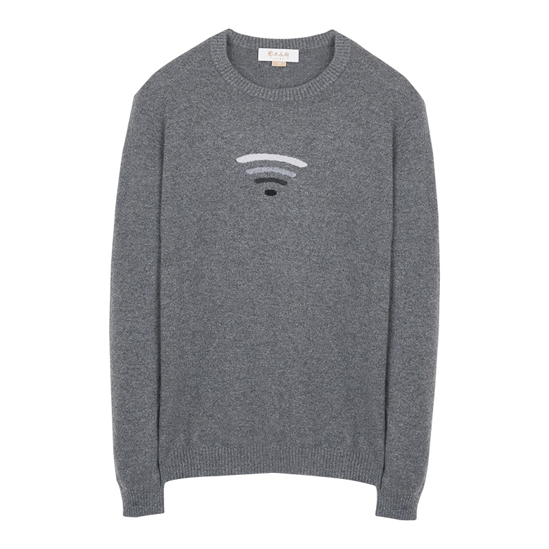 鄂尔多斯ERDOS 纯山羊绒圆领提花厚款男式羊绒衫针织衫毛衣