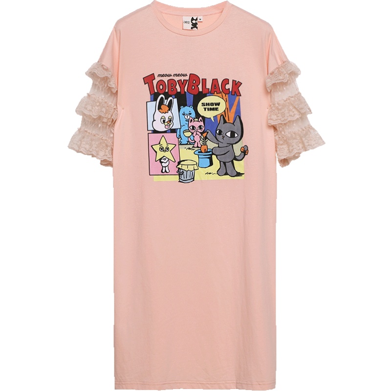 a02新款2020玩趣卡通印花蕾丝拼接宽松连衣裙女DVV2D0201DR