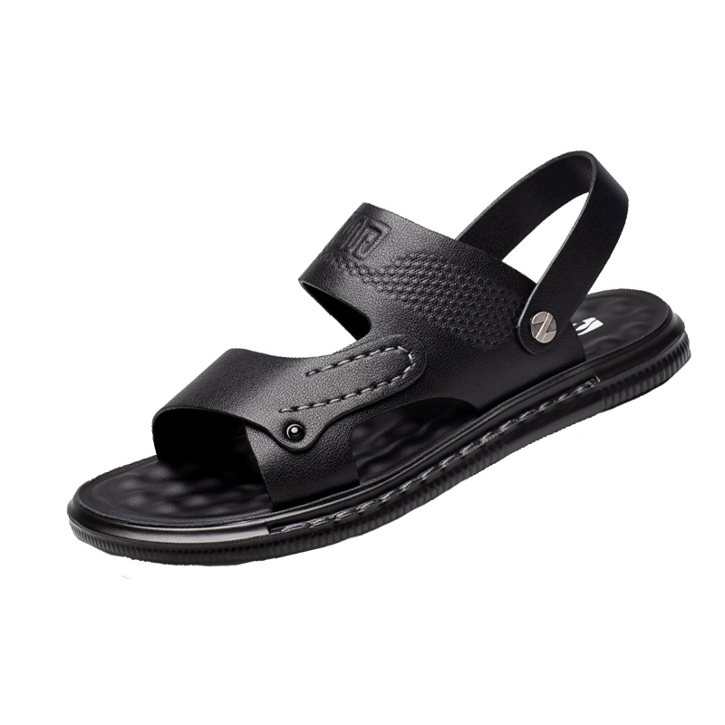 牧伦奴仕(MULUNUSHI)新款凉鞋男士沙滩鞋夏季皮凉鞋户外凉拖鞋二层牛皮(除牛反绒)露趾鞋透气凉拖潮流黑色56885