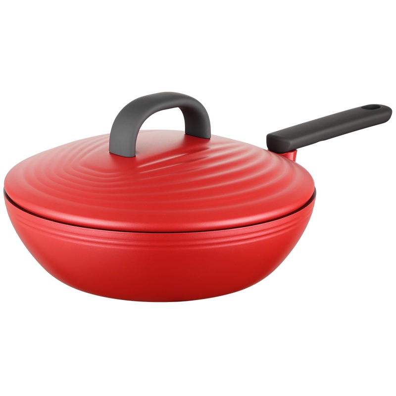 炊大皇年轮炒锅(红色)30CM 年轮纹理高颜值炒锅家用匀热少烟不粘锅具CG30NLH