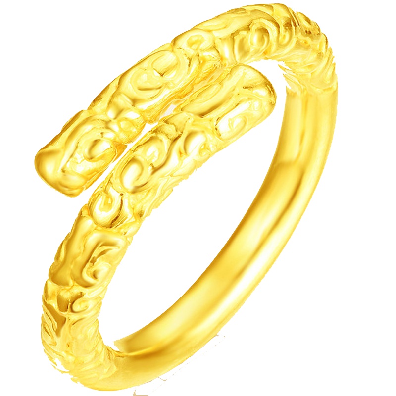 足金999金箍棒戒指女黄金开口戒时尚祥云花纹 手拉手