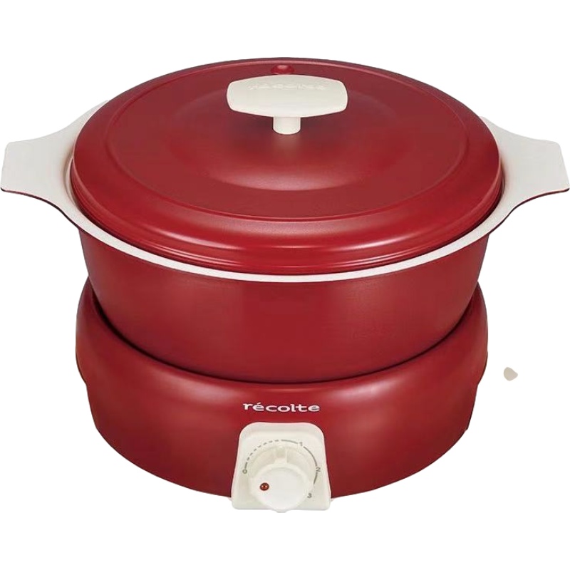recolte丽克特日本家用小电锅多功能电火火锅宿舍小功率电煮锅温度调节防干烧功能烤涮一体电热锅900瓦功率1.9升红色