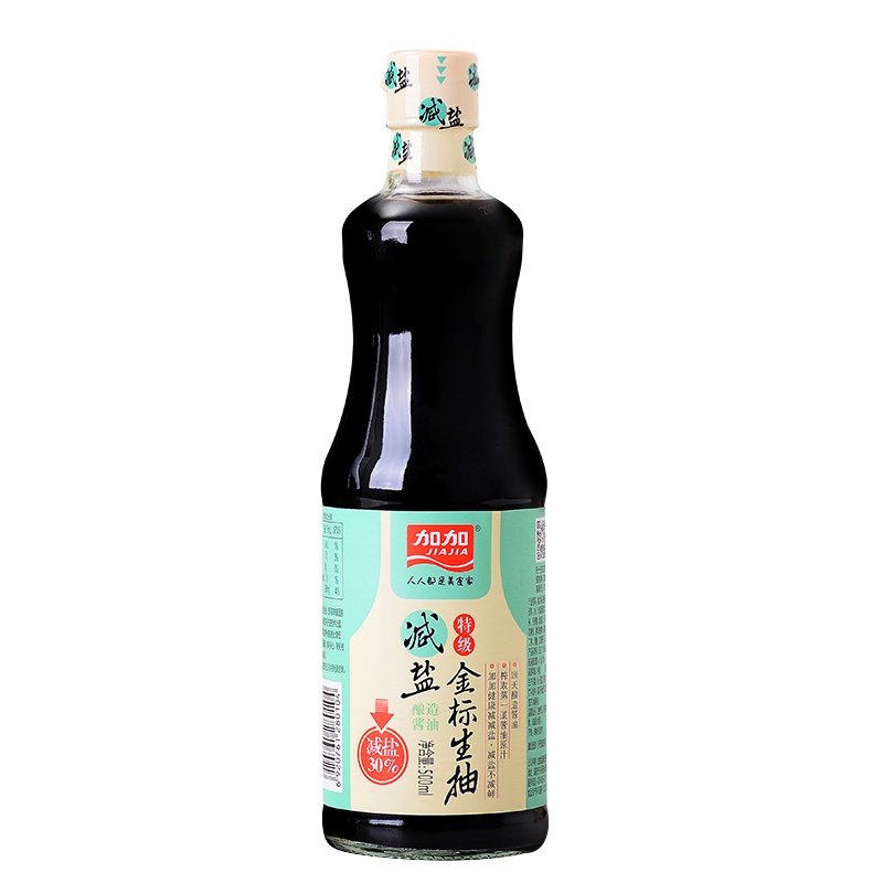 加加 特级减盐金标生抽 酿造酱油500ml 炒菜火锅调味品