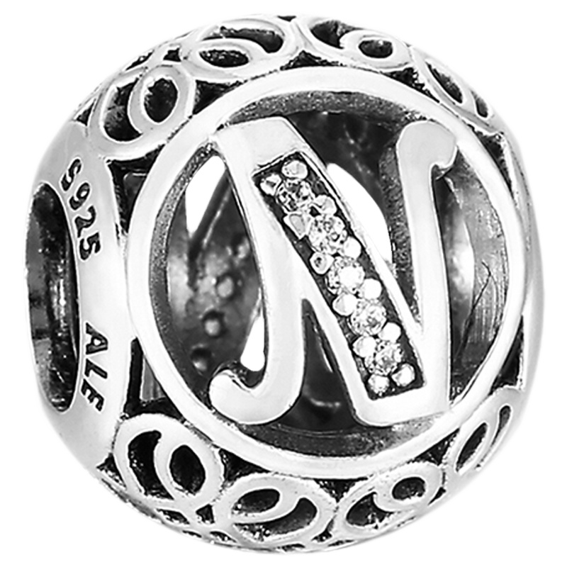 ANDORA潘多拉 复古字母N 925银串珠 791858CZ