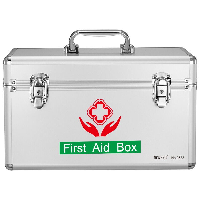 优必利 多功能医药箱 铝合金中型药箱 家庭急救药品收纳箱应急箱 16英寸多层收纳带锁出诊箱 9633