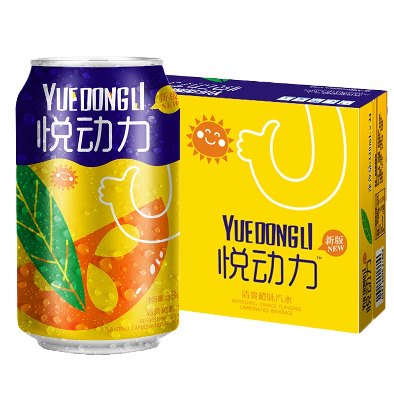 悦动力 清爽橙味 果味汽水饮料 330ml*24罐 整箱装