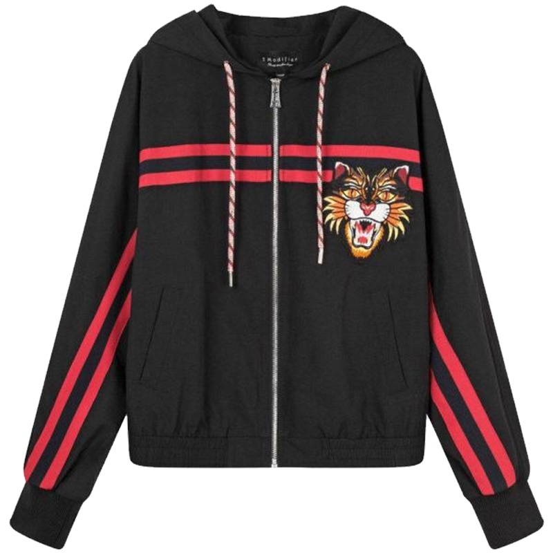 拉夏贝尔7M莫丽菲尔宽松运动拉链休闲长袖印花棒球服夹克外套女70009760