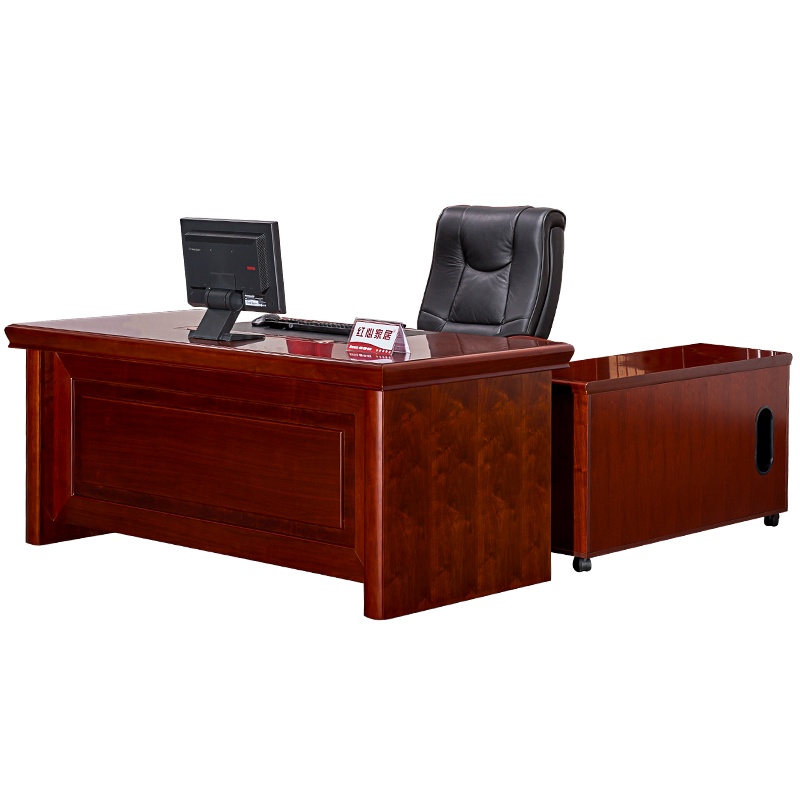 [红心家居]现代中式办公家具油漆实木贴皮办公桌经理桌