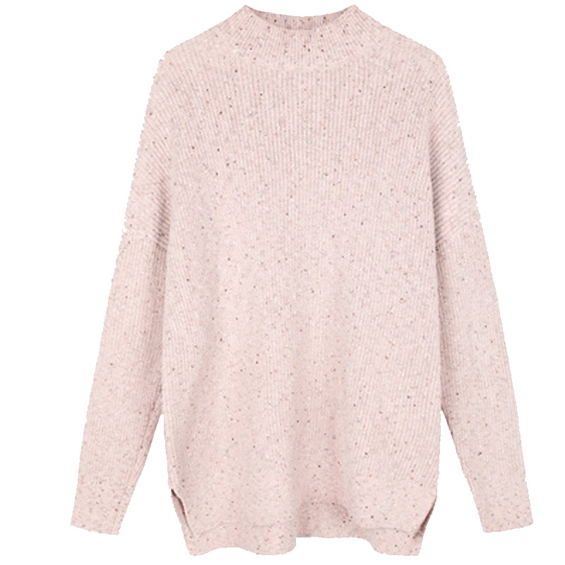 【专柜同款】拉夏贝尔长袖套头圆领针织衫2019冬季新款女装落肩宽松侧开叉毛衣10023880