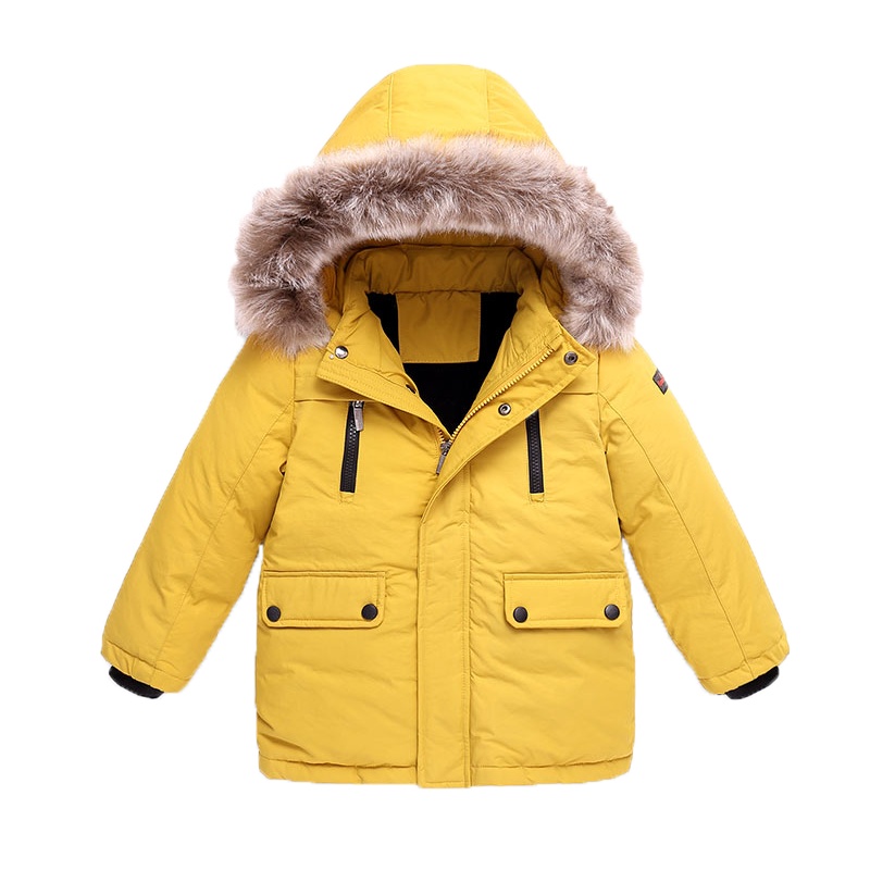 2019胖胖象冬季P44男女儿童中大童加厚保暖中长款羽绒服大毛领外套