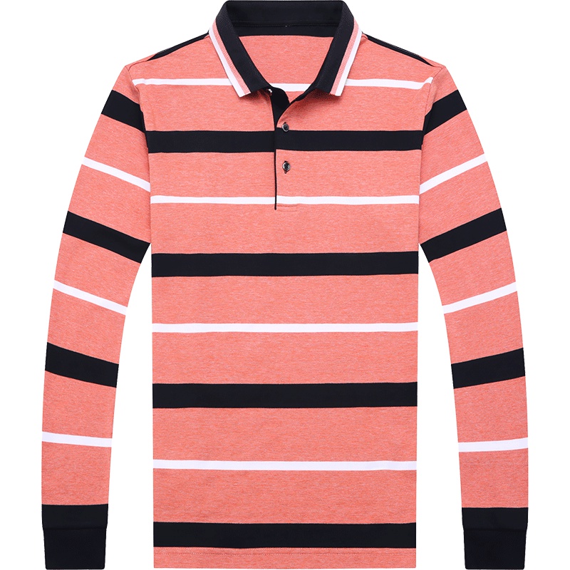 卡帝乐鳄鱼长袖T恤男纯棉翻领条纹Polo衫BABC8185