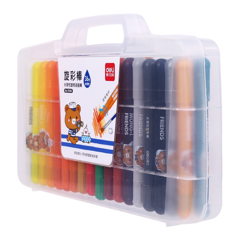 得力(deli)水溶性油画棒 36色 可水洗不脏手蜡笔炫彩棒套装 幼儿画画彩笔儿童彩色绘画涂色美术画材 72106