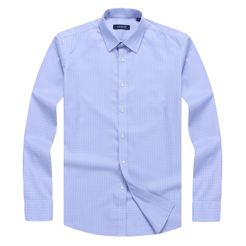 Youngor/雅戈尔秋季男士纯棉DP免烫衬衫时尚格子长袖衬衫男3IJA