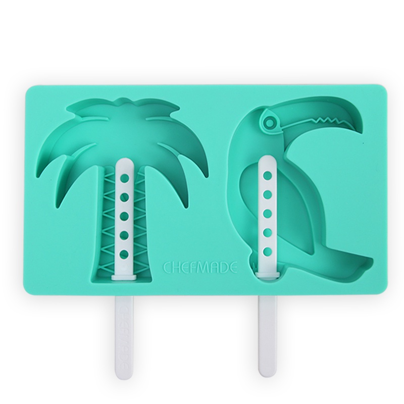 学厨 2连鹦鹉椰树卡通硅胶食品级雪糕模具 冰激凌冰棍冰棒冰淇淋模具 家用diy自制 带盖带棍 WK9441