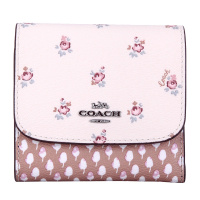 COACH 蔻驰 奢侈品 女士粉色印花皮质短款钱包钱夹